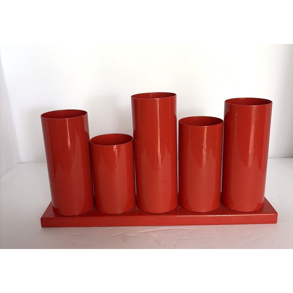 Vintage Orange Metal Desk Organizer Perfect Pitch‎ by Land of Nod MCM Pen Caddy